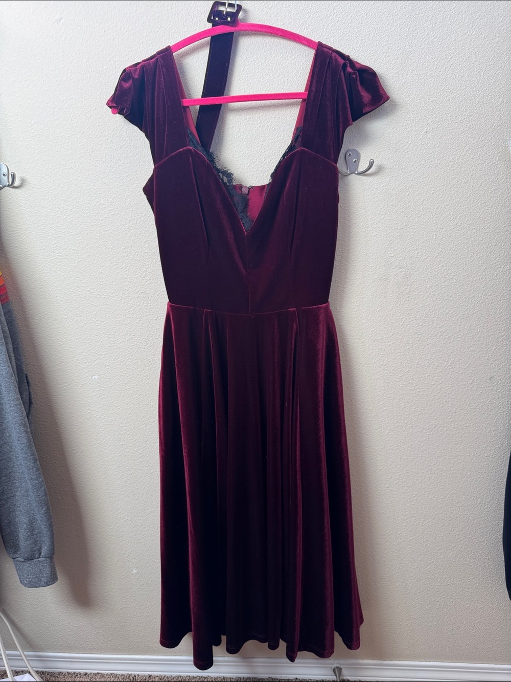 Velvet Burgundy Fit-and-Flare Dress
